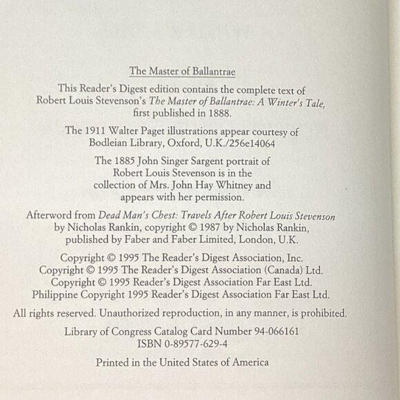 The Master Of Ballantrae By Robert Louis Stevenson Readers Digest Hardcover 1995 - Picture 3 of 5